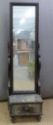 Stained wood cheval mirror with drawer and a corner cupboard, H170 x W50cm
