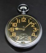 Waltham keyless winding open faced military pocket watch with inset subsidiary seconds dial,