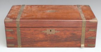19thC brass bound rosewood writing slope, length 50.5cm