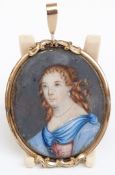 Victorian locket set with a portrait miniature, 5.5cm long