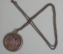 Royal Motor Yacht Club 1938 hallmarked silver medallion set with an enamel flag