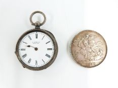 H. Samuel white metal pocket watch marked 935 and a Victorian 1889 crown