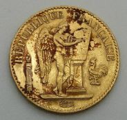 1876 gold French twenty Franc coin
