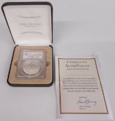 Baseball Hall of Fame 2014 first curved silver dollar, sealed and cased with certificate