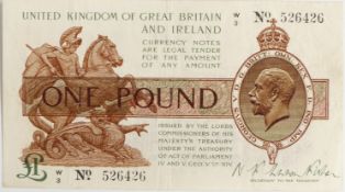 Fisher 1919 English one pound note, crisp, clean near uncirculated