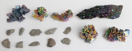 Sixteen various mineral samples including Bismuth crystal