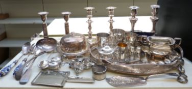 Collection of plated ware including galleried tray, length 46cm, Mappin and Webb muffin dish,