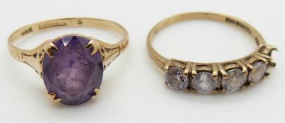 Two 9ct gold rings one set with a synthetic purple sapphire, 3.7g