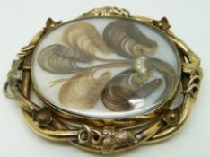 Victorian mourning brooch set with a portrait miniature and verso set with hair, engraved 'Presented