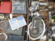 Quantity of silver plated ware to include boxed cutlery, cut glass items, photograph frame,