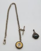 A silver graduated Albert with compass charm/ fob and silver swivel fob