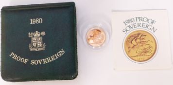 1980 proof gold full sovereign, cased with certificate