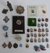 Three silver St Christophers, brooch with a landscape picture, Wedgwood brooch, silver brooch,