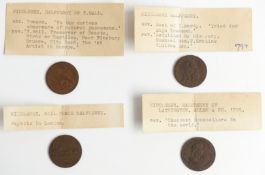 Four Middlesex 18thC Conder halfpenny tokens to include Mail Coach, T Hall Preserver of Beasts,