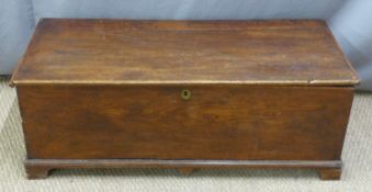 19thC elm trunk with candlebox within, W108 x D49 x H38cm