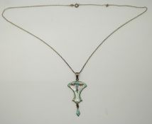 Hallmarked silver pendant set with floral enamel by J A & S, (Birmingham 1916, length 3.8cm