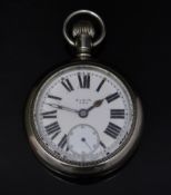 Elgin silver plated keyless winding open faced military pocket watch with inset subidiary seconds