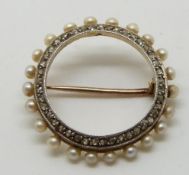Victorian brooch set with diamonds and seed pearls, in original Harrods box