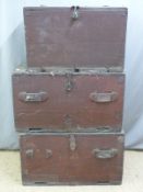 Three wooden trunks, largest W86 x D54 x H53cm