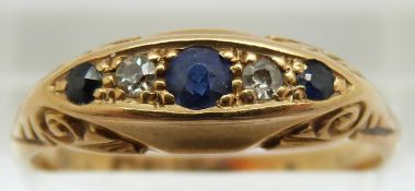 Victorian 18ct gold ring set with diamonds and sapphires, 3.4g, size Q