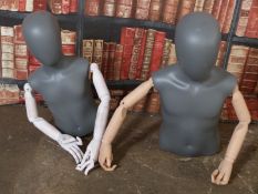 Haberdashery/shopfitting two half bust articulated mannequins, tallest 69cm