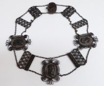 Berlin Ironwork necklace made up of three cameos set with polished cut steel, pierced panels and a