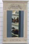 Cream framed mirror with bevelled glass, 93 x 55cm overall