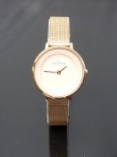 Skagen Ditte gold plated ladies wristwatch ref. SKW2213 with gold hands, peach dial, gold plated