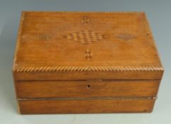 19thC parquetry inlaid writing slope W33, D22, H15cm