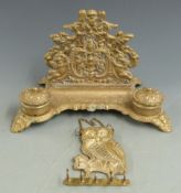 Brass standish or letter rack and owl key hooks