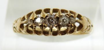 Victorian 18ct gold ring set with five old cut diamonds, 2.6g, size P