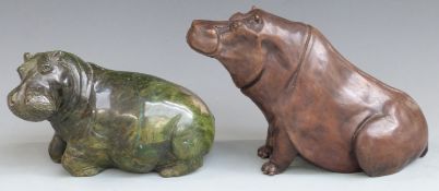 Bronze figure of a seated hippopotamus, indistinctly marked including AP March 2001, height 19cm,