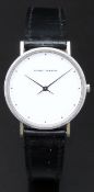 Georg Jensen gentleman's wristwatch ref. 321 with black hands and dot markers, white dial, stainless