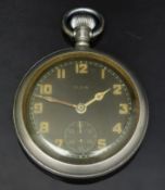 Elgin keyless winding open faced military pocket watch with inset subsidiary seconds dial, gold