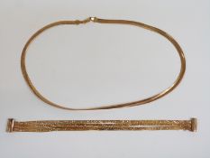 A 9ct gold necklace, 20.5cm drop and 9ct gold bracelet, 16.2g