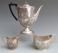 Goldsmiths & Silversmiths Co Ltd Victorian hallmarked silver three piece teaset with embossed