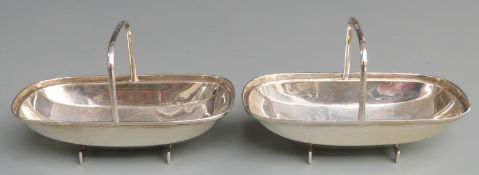 Pair of Edward VII hallmarked silver novelty miniature baskets or trugs, Sheffield 1909 maker Deakin
