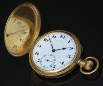 Nirvana 18ct gold keyless winding full hunter pocket watch with inset subsidiary seconds dial, blued