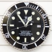 Rolex Oyster Perpetual Submariner dealer's shop display advertising wall clock with black face and