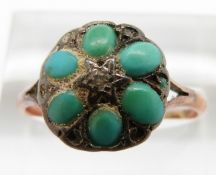 Victorian ring set with turquoise and a central diamond, 1.2g, size R