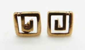 A pair of 9ct gold Greek key earrings, 0.8g