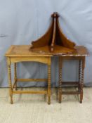 Side table with barley twist legs, rectangular side table, H70 x D45 x W55cm and a corner shelf