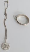 Hallmarked silver bangle and a retro necklace marked Sterling, both in White & Son Cheltenham boxes