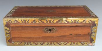 19thC brass inlaid rosewood writing slope with fitted interior and secret drawers, width 50cm