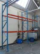 Two bays of heavy duty pallet racking comprising three 360x90cm uprights and eight 280cm cross