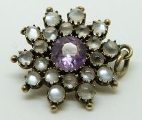 Victorian pendant set with an amethyst surrounded by moonstones, 2.7cm