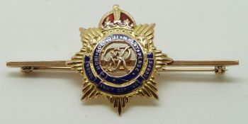 A 9ct gold  Royal Army Service Corps, military brooch, 4.6g