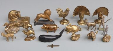 Eighteen 19th/20thC brass, bronze and similar miniature animals including whale, 1924 Wembley