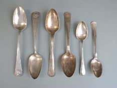 Pair of Danish white metal table spoons, length 22cm, two similar dessert spoons with Danish