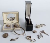 Arts & Crafts necklace set with moonstones, silver locket, silver cufflinks, silver flapper bangle